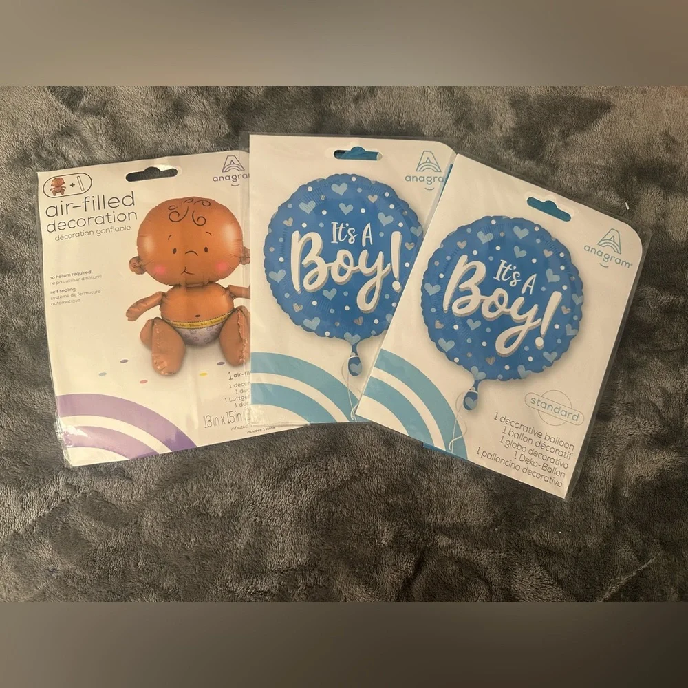 Baby Boy Balloons Gender Reveal Shower Foil 3 Packs Party Decorations